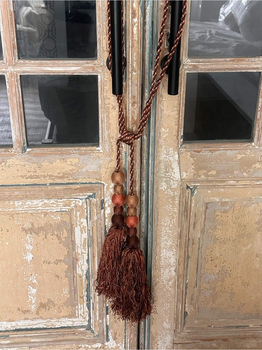 Elegant Brown, Gold and Coral Tassel Curtain Tieback with Beaded Accents